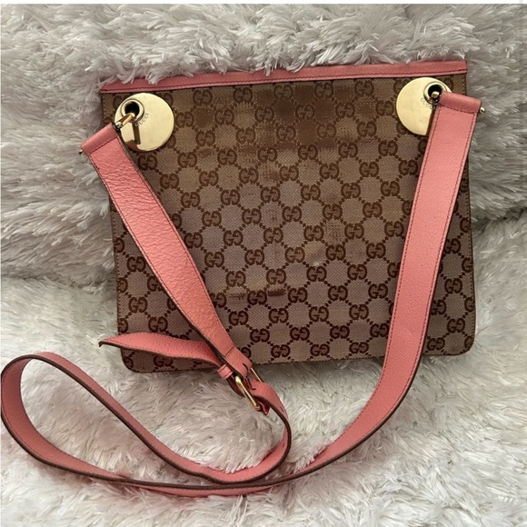 SOLD Authentic Gucci GG Monogram Eclipse Crossbody Bag with Pink Strap - Picture 2 of 8